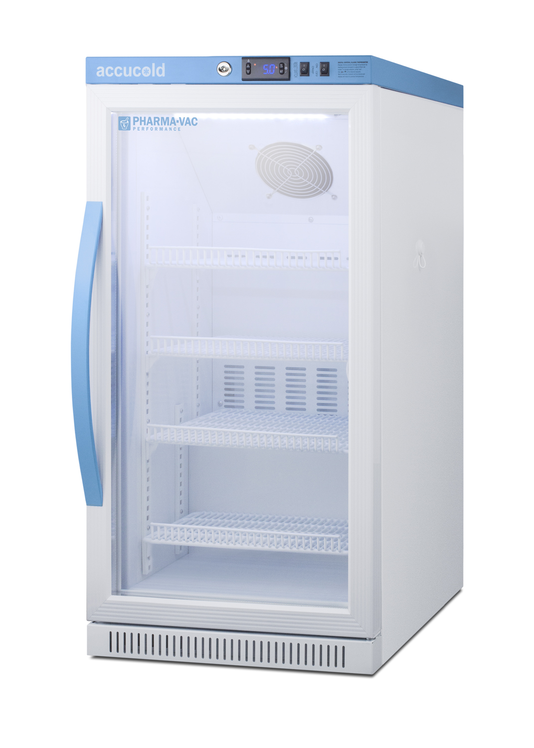 Performance series Pharma-Vac 2.83 cu.ft. ADA height glass door commercial all-refrigerator for the display and refrigeration of vaccines; designed for freestanding or recessed installation